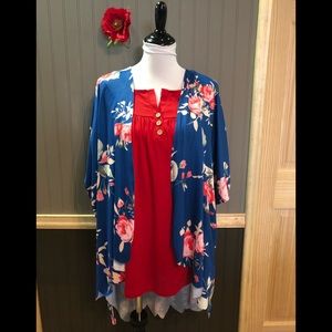 BLUE KIMONA💎 Floral, hot pink/red & blue kimona!